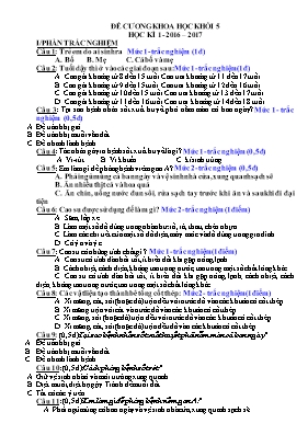 Đề cương học kì I môn Khoa học lớp 5 - Năm học 2016-2017